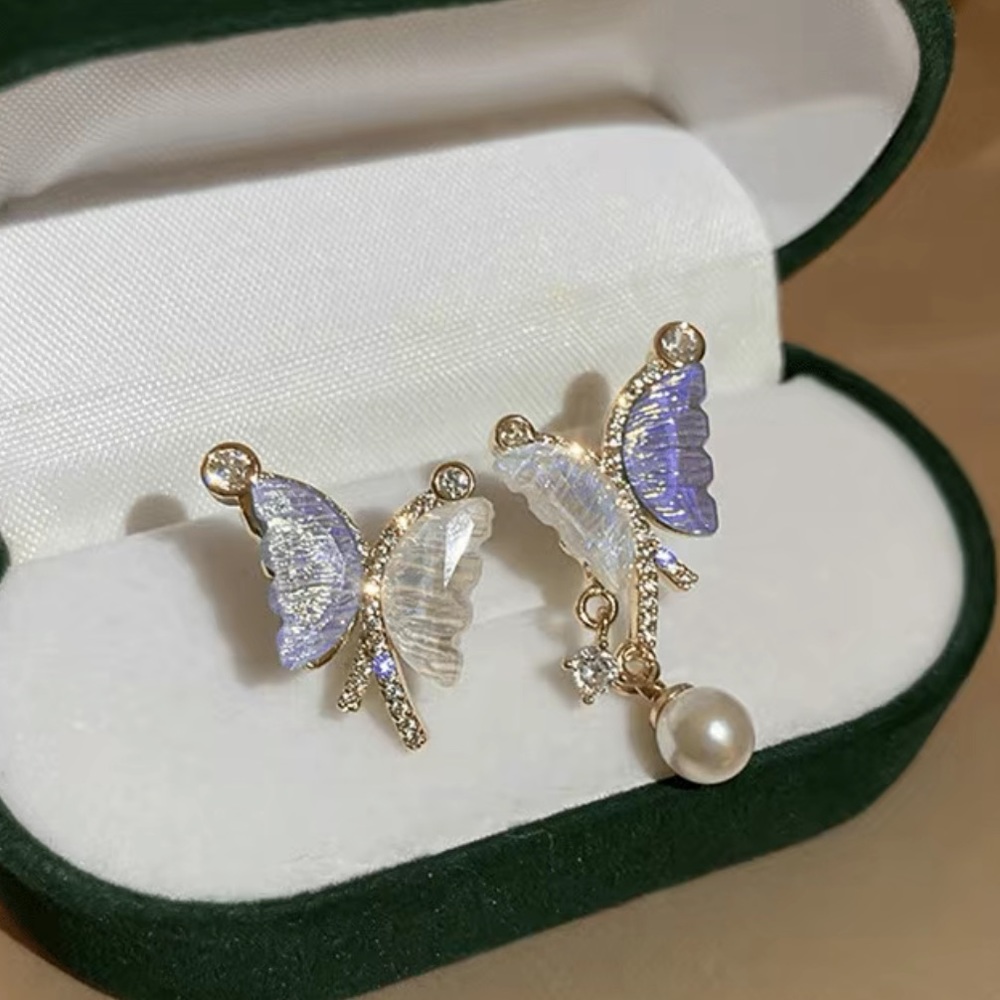 NEW Asymmetrical Butterflies Pearl S925 Earrings